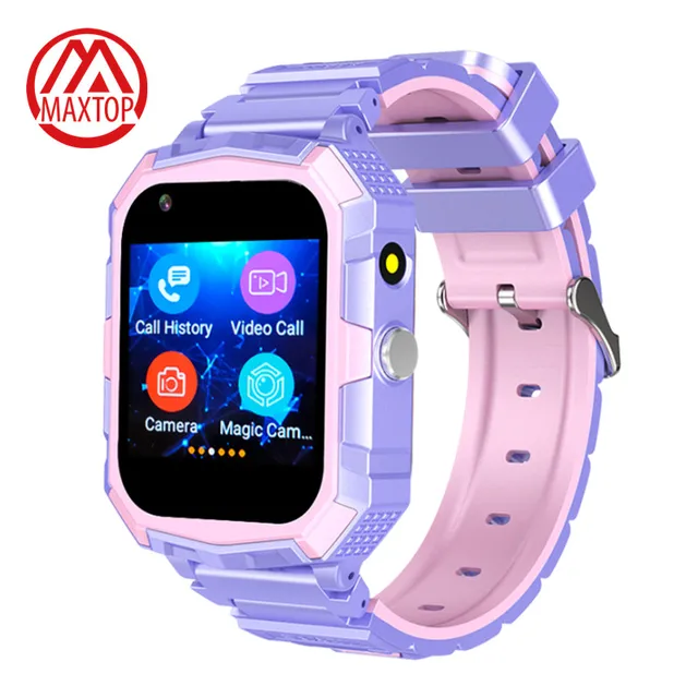 Maxtop Kids Alarm Game Smart Watch Location Tracking Devices Video Call Kids Smart Watch Phone 4G Kids GPS Watch With SIM Card