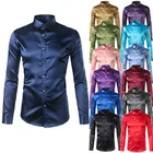 Silk Shirts For Men Men High Quality Silk Satin Long Sleeve Slim Fit Dress Luxury Shirts For Men
