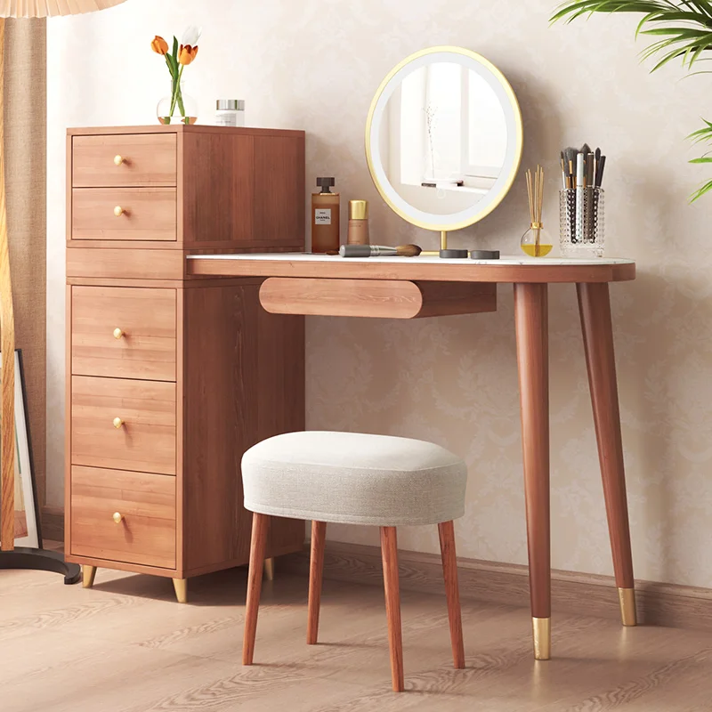 Simple Style Large Capacity Storage Wooden Bedroom Furniture Makeup Dressing Table with Mirror