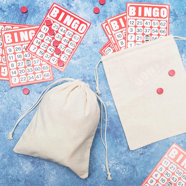 High quality small custom logo organic cotton drawstring cord bag