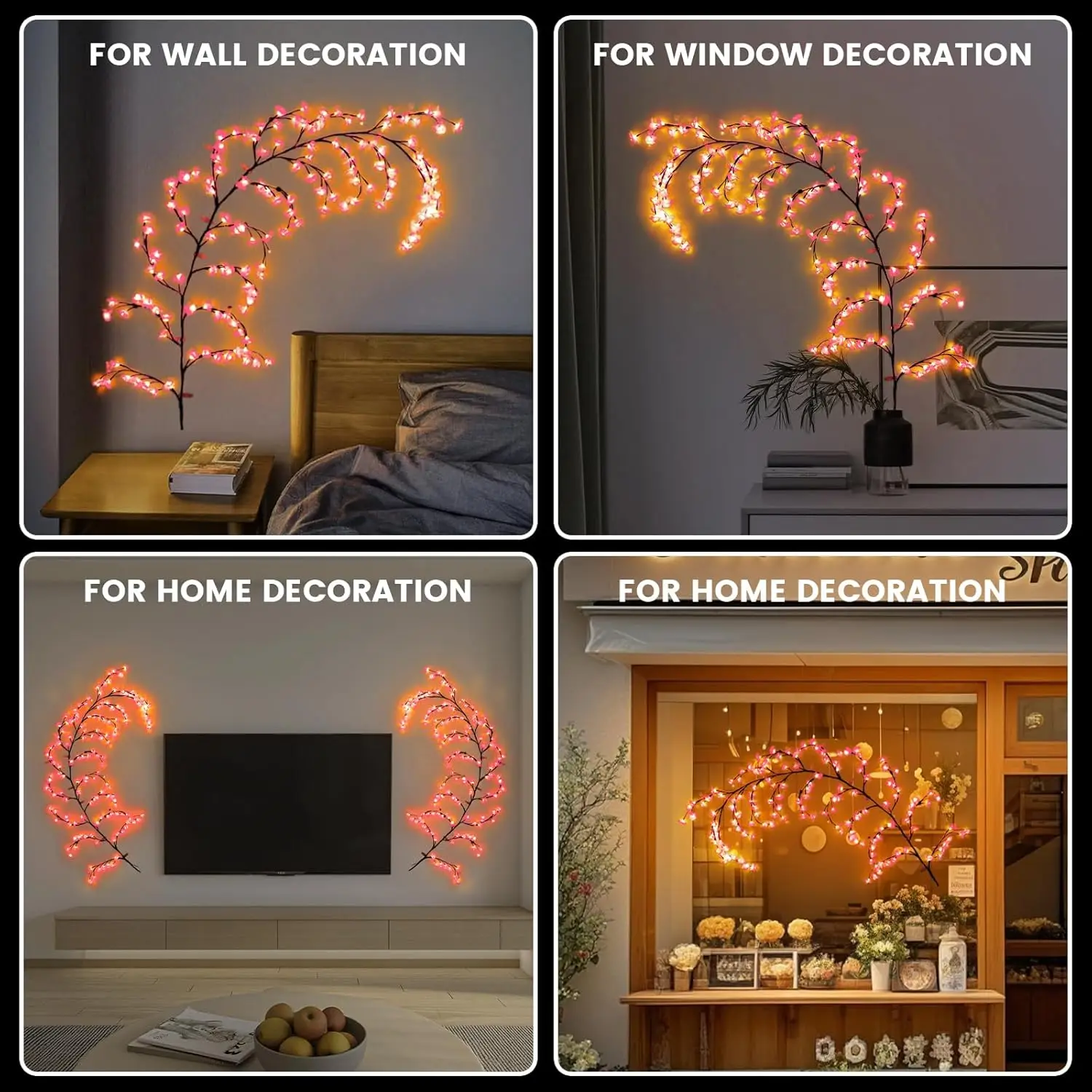 Tsinye Cherry LED Tree Branch Lights for Wall Cherry Blossom Willow Vine Twig Decor Garland Christmas Decorations for Home Wall