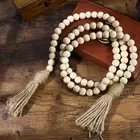 Custom Rustic Farmhouse Beads Wood Bead Garland With Tassels For Home Decor