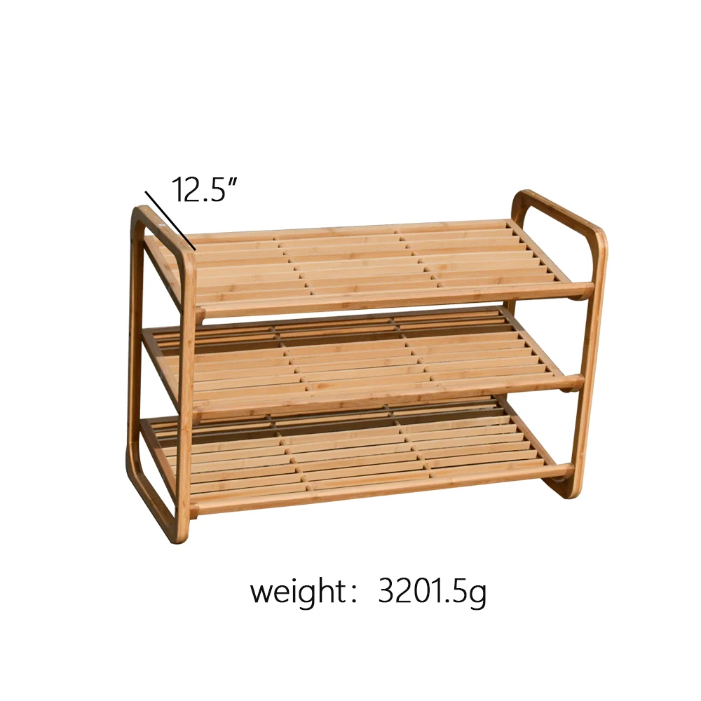 3 Tier Natural Bamboo Shoe Rack Stackable Storage Shelf With Multi