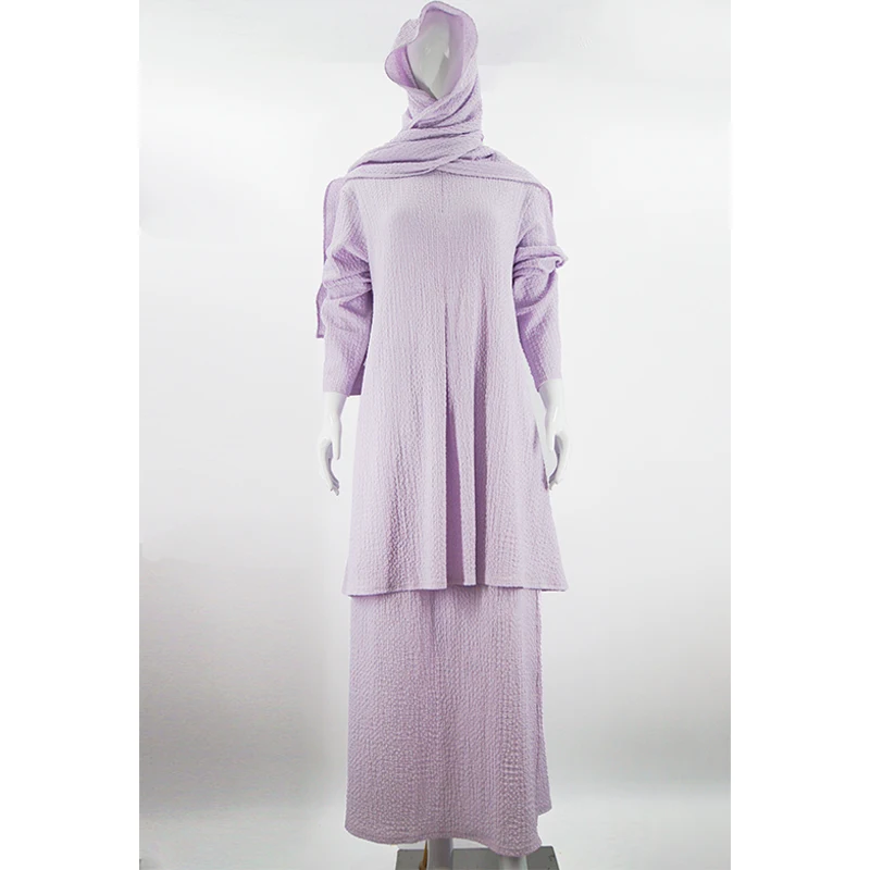 Middle East Pleated Embossed Fabric Cape Style 2pcs Breathable Modest Set Luxury Abaya Muslim Abaya Dress details