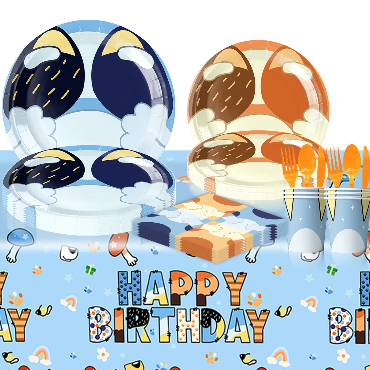 Customized Birthday Party Decoration Cartoon puppy Pattern Party Disposable Tableware Paper Plates And Cups Set