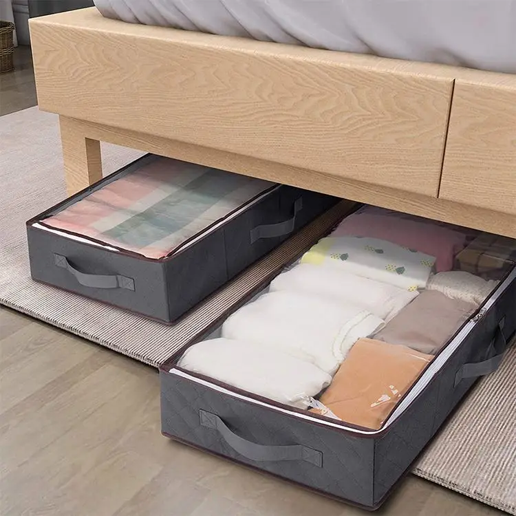 Underbed Storage Containers 2 Pieces Under Bed Storage Box Storage Bag With Paerboard for Blankets Clothes Sweater