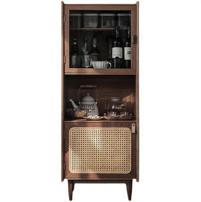 Small size rattan woven narrow side cabinet Japanese integrated wine cabinet