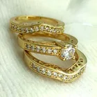 Ring Ahappy 18k Yellow Gold Vacuum Plating Engagement Wedding Ring Set W/ Crystal