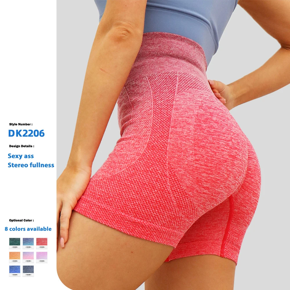 Custom Logo Gradient Dyeing Slim Body Lift Hips High Waist Seamless Women Gym Yoga Ladies Shorts