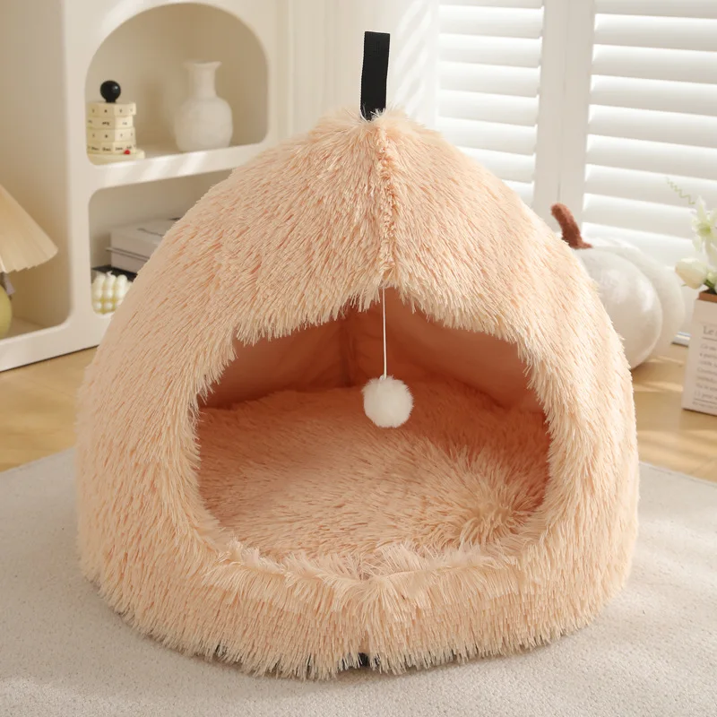 product fluffy dog cat cave bed with ball toys multi colors doggy cat sleeping bed indoor cat house-53