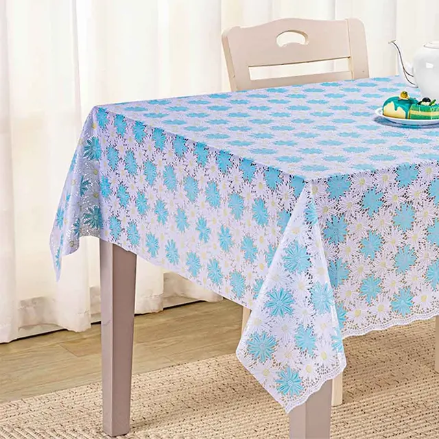 Boen Blue Floral Design Lace Plastic Tablecloth Waterproof Vinyl Tablecloth Cover