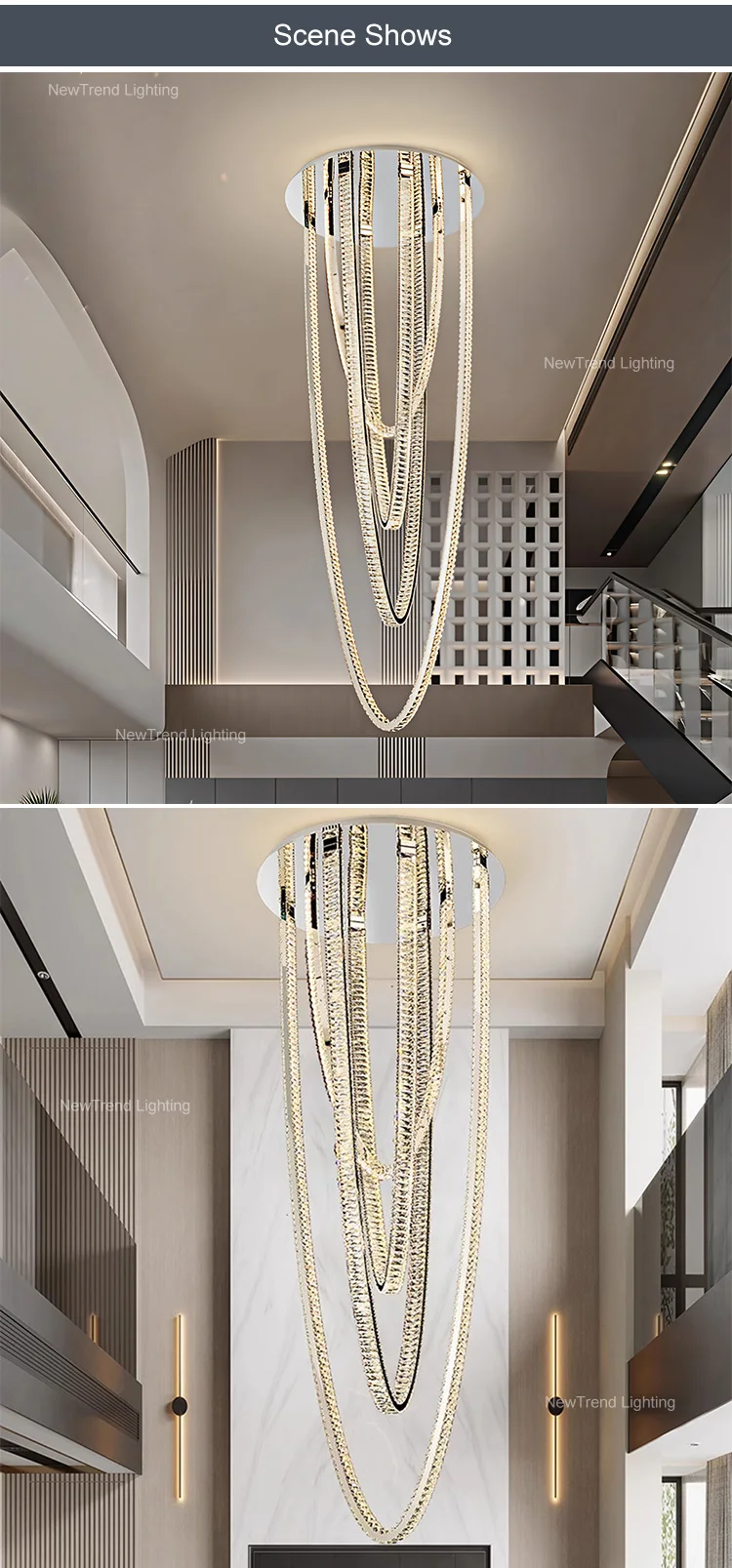 CPL-381 Professional Bespoke Large Lighting Indoor Decoration Hotel Lobby Villa Staircase Crystal Led Chandelier factory