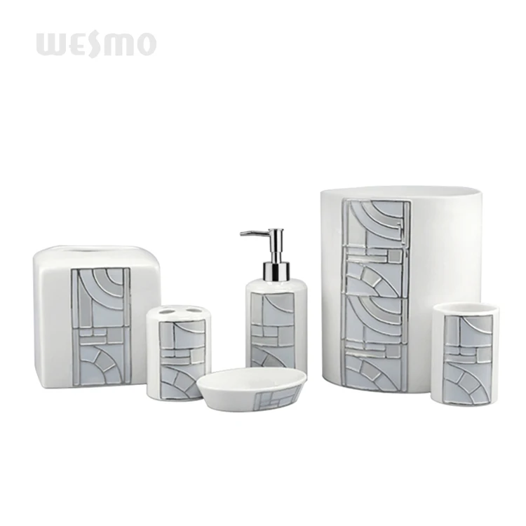 New Design Stock Geometric Lotion Dispenser Porcelain Bath Accessories ceramic bathroom accessories set soap dispenser decor