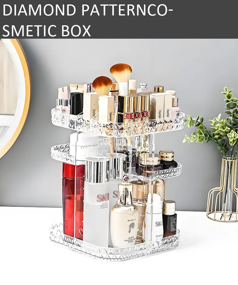 product hot products light luxury 360 degree rotating transparent plastic adjustable cosmetic organiser rotating make up organiser-3