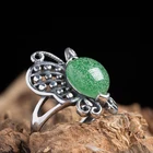 Sterling Ring Longquan Celadon Handmade Original Exquisite Butterfly Big Gem Sterling Silver Precious Stone Ring