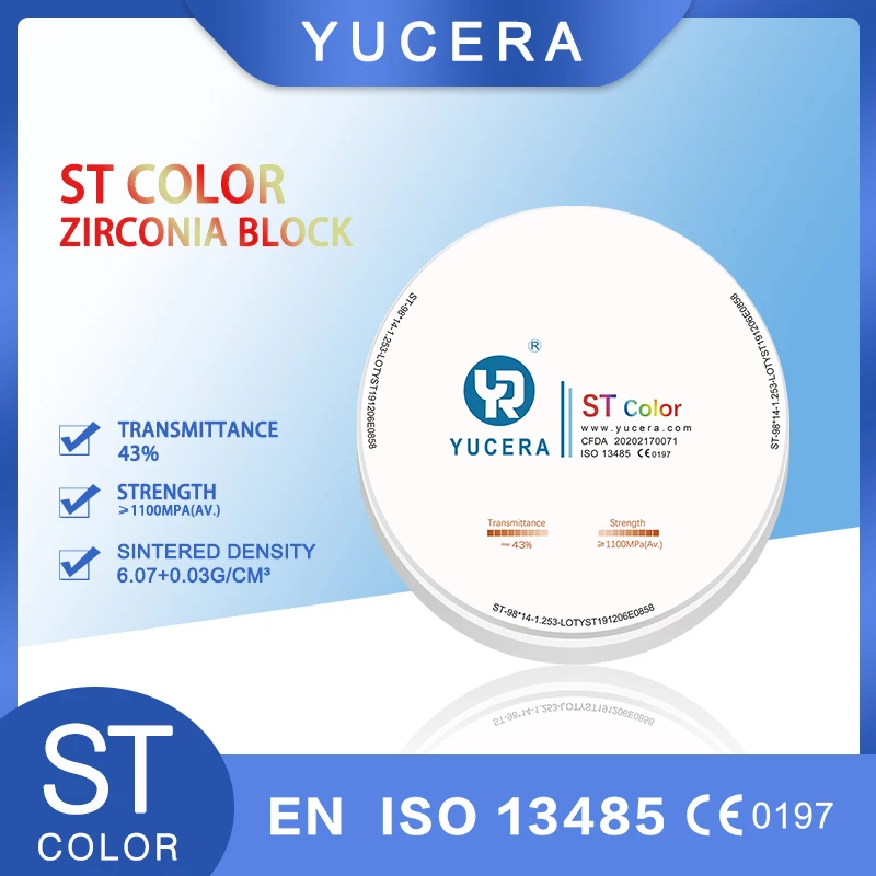 Yucera Dental Ceramic Cad Cam ST Color Zirconia Block Open System 98mm with CE and ISO