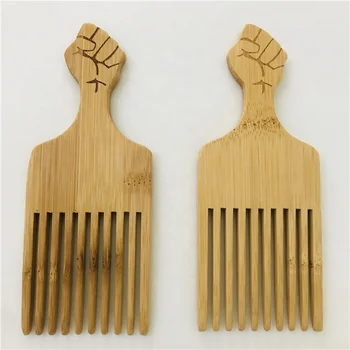 Custom Wholesale Wooden Hair Pick Fist Fork Comb Afro Hair Comb