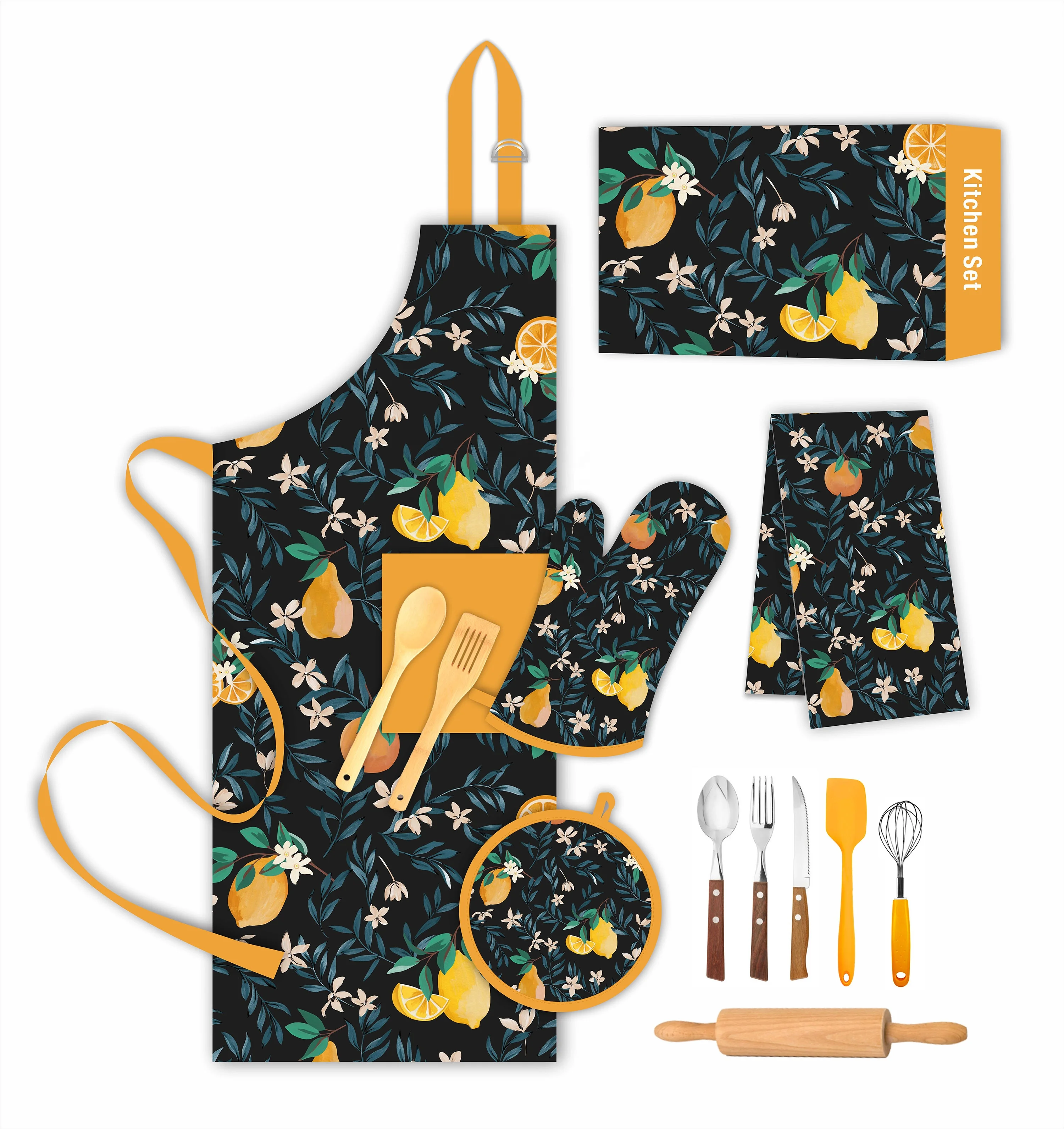 BBQ accessories set aprons for grilling custom logo kitchen apron kit kitchen chef cooking bib yarn dyed grill apron with tools