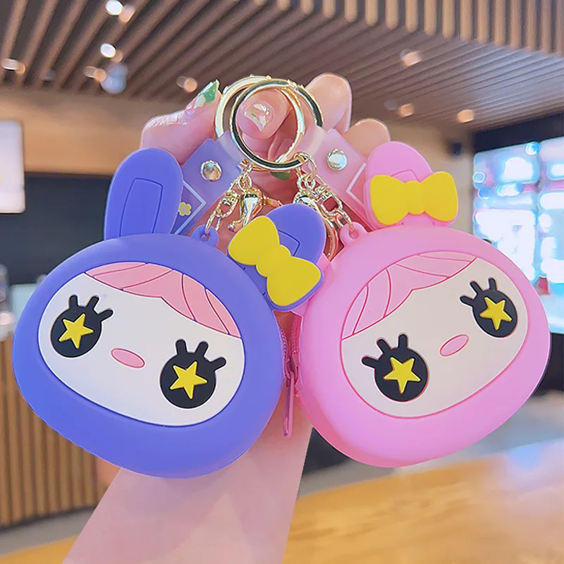 2024 New Fashion Design Cute Little girl Cartoon Coin Purse Portable Car pendant bag key chain Silicone Mini Wallet