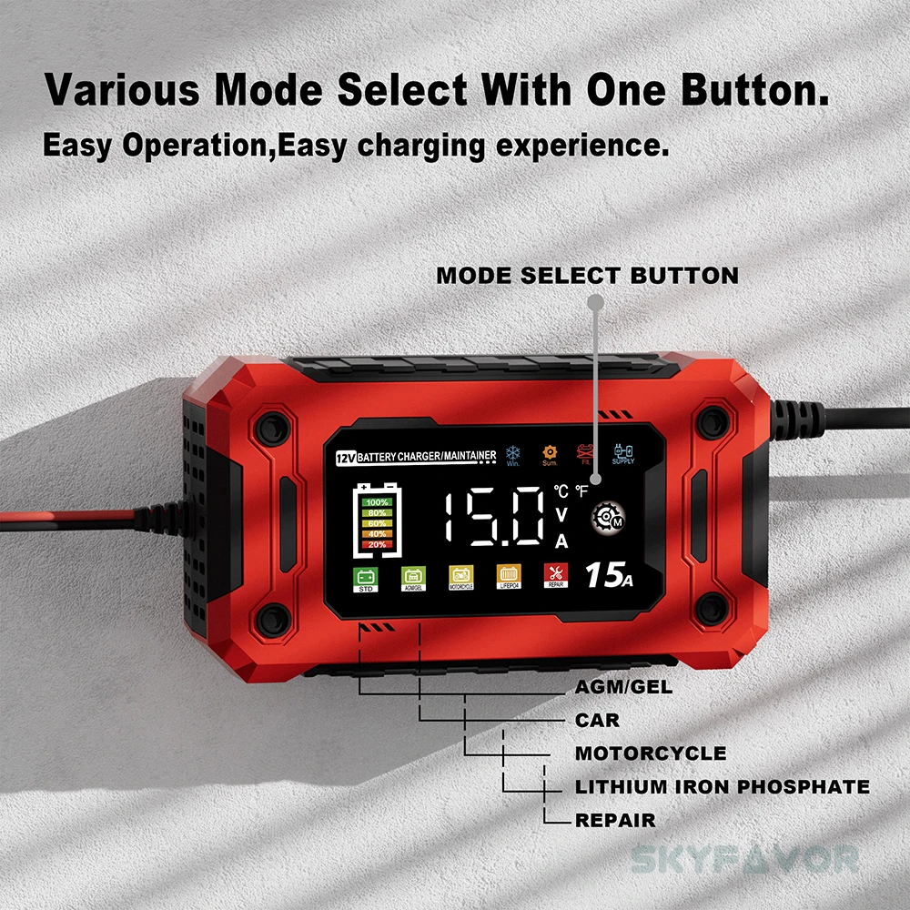 New products 12V battery charger 12V 15A power supply function automatic Universal agm gel lead-acid lifepo4 battery charger
