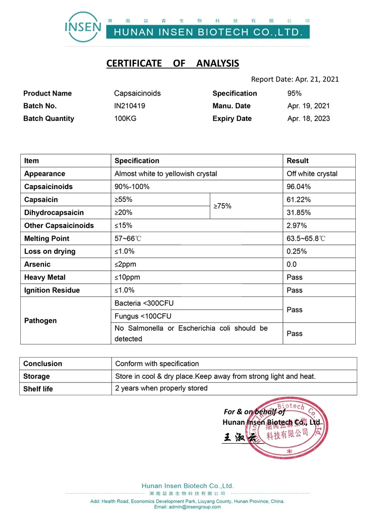 Natural Capsicum Extract Pure Capsaicin Powder