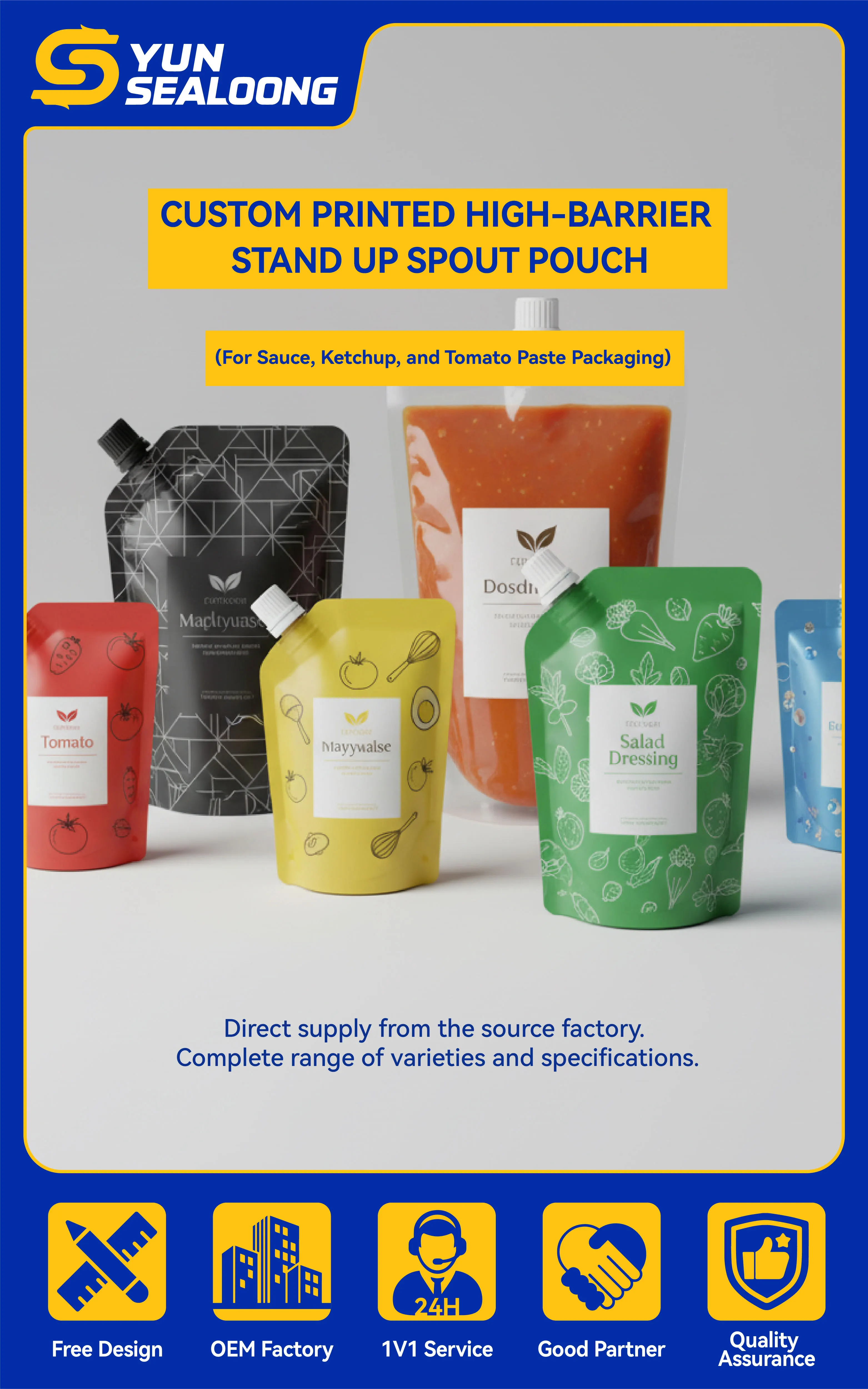Custom Printed High-Barrier Stand up Spout Pouch for Sauce, Ketchup, and Tomato Paste Packaging