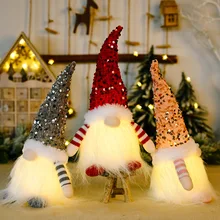 Nicro 2025 New Design Adorable Led Light Festival Xmas Sequin Gnome Ornaments Navidad Faceless Doll Christmas Table Decoration