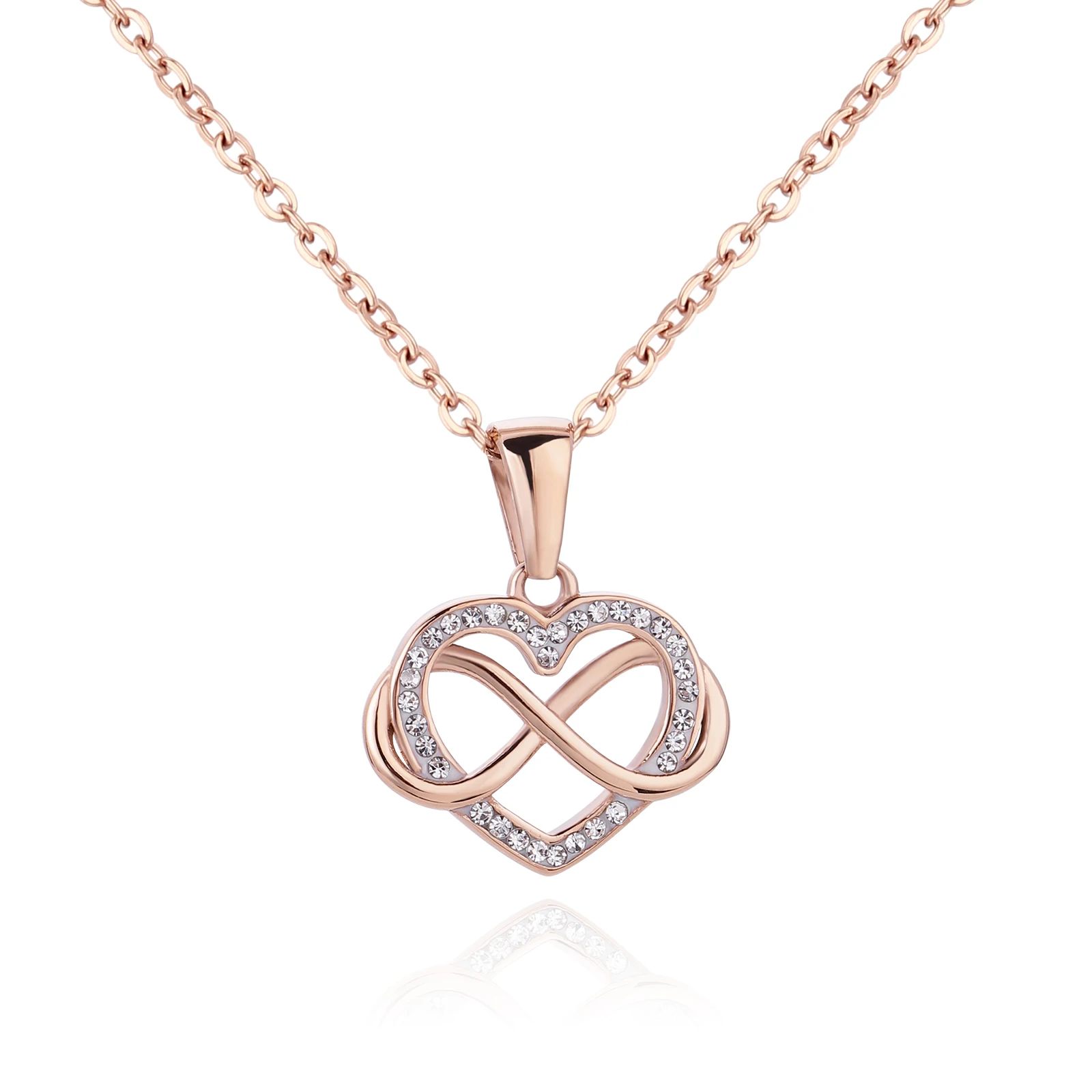 Luxury Zircon Crystal  Diamond Forever Infinite Love Stainless Steel Pendant Heart Women Necklace