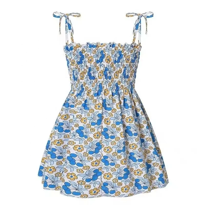 Girls Summer Dress Off Shoulder Ruffle Floral Spaghetti Strap Casual Sundress Tiered Midi Dress