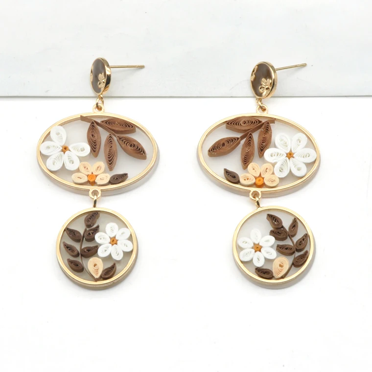 Newest Design folding paper ear chain jewelry unique acrylic resin flower earrings