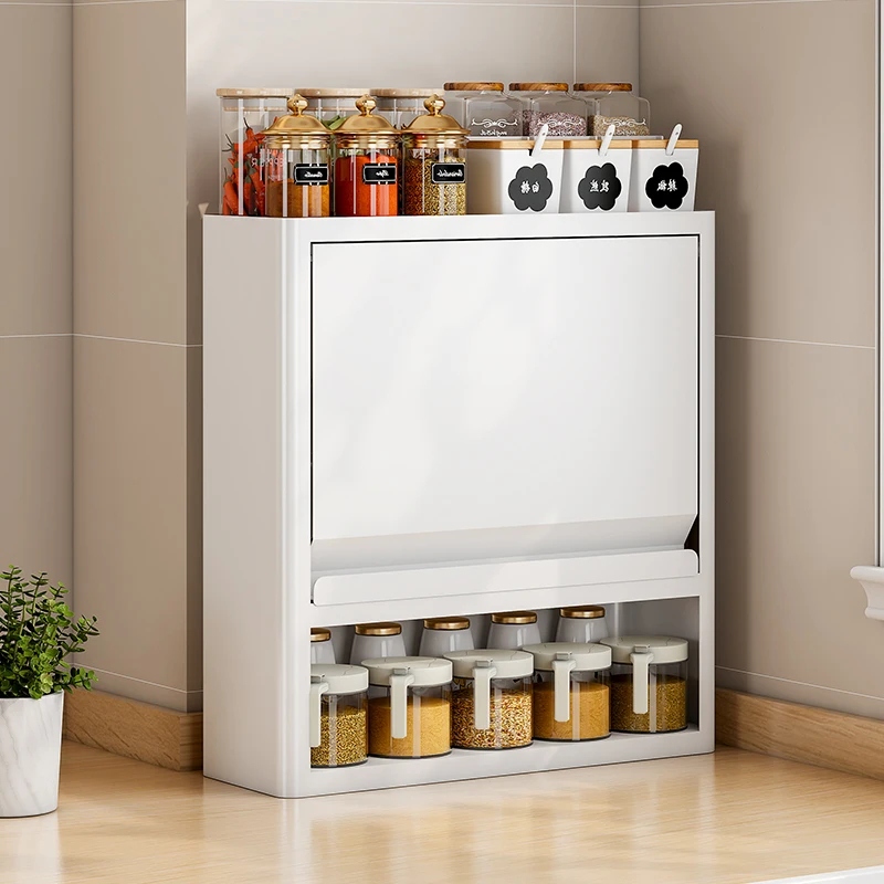 Sliding door modern kitchen Spice cupboard rack countertop 4 Tier seasoning jars organizer boxs holder storage Bottles shelf