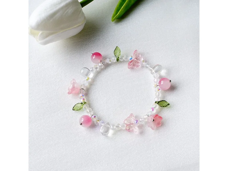 Vintage Fashion Flowers Butterfly Beaded Stretchy Bracelets For Girls