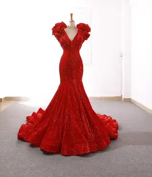 Mermaid sequins lace off- shoulder evening dress big ball gown bride dress for wedding & party