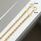 14k Gold EManco 14K Gold 3mm 4mm Twist Rope Chain Stainless Steel Necklace Chokers For Women