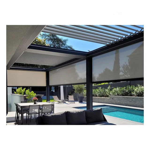 Bioclimatic Pergola Cover Waterproof Aluminium Pergola Motorized Exterior Gazebo Louvered Pergola Roof Garden Shading Aluminum