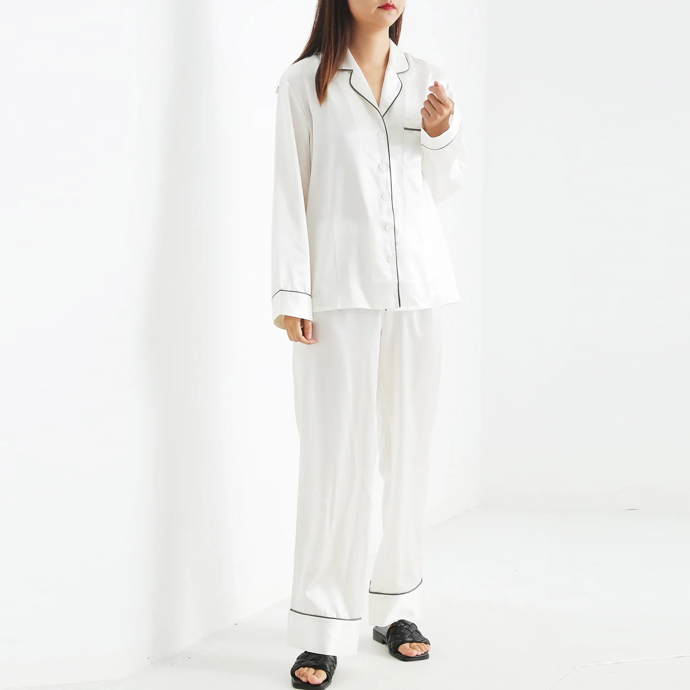 100% Silk Pyjamas Womens Casual Dresses Floral Satin Silk Luxury Nightwear Silk Pajamas White for Girls Winter Clothes for Women