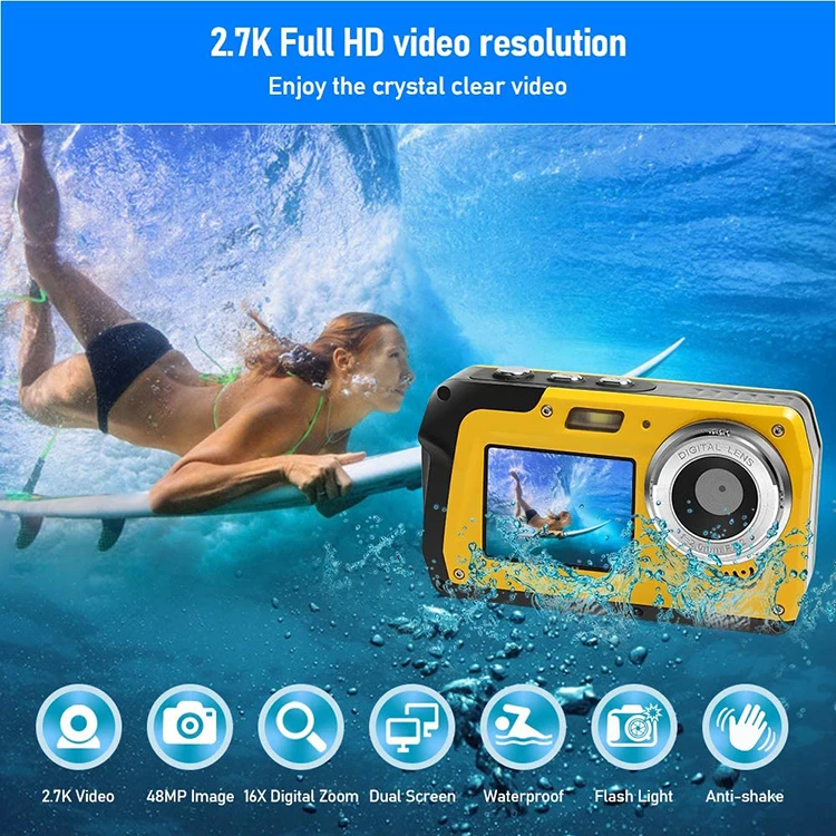FHD 2.7K Digital Waterproof Flashlight Portable Body High Quality Video Camera 48MP