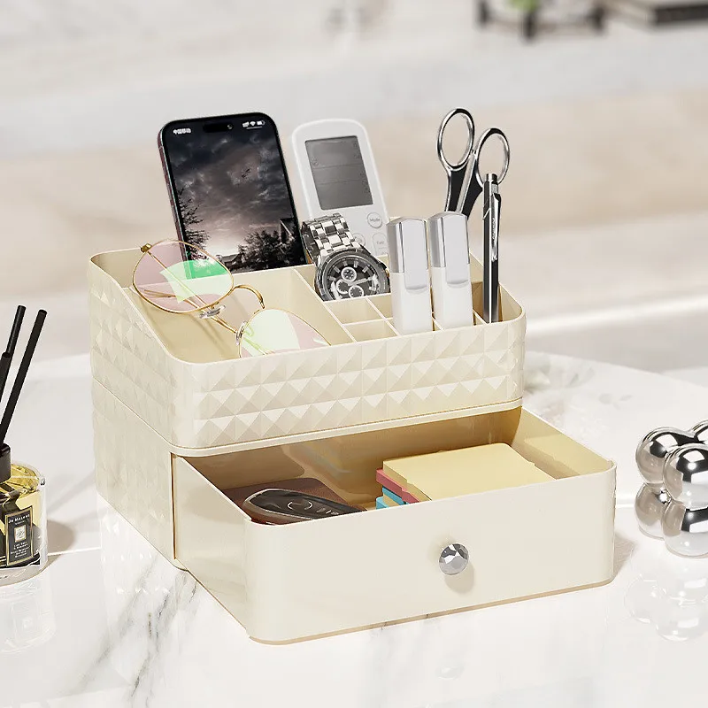 OWNSWING Stackable Desktop Storage Container Plastic Cosmetic Organizer Makeup Storage Box With Drawer