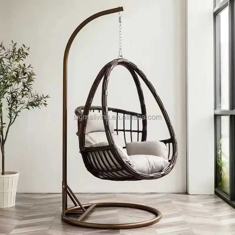 Fashion Style Egg Shape Hanging Chair Outdoor Furniture Garden Rattan Swing Chair