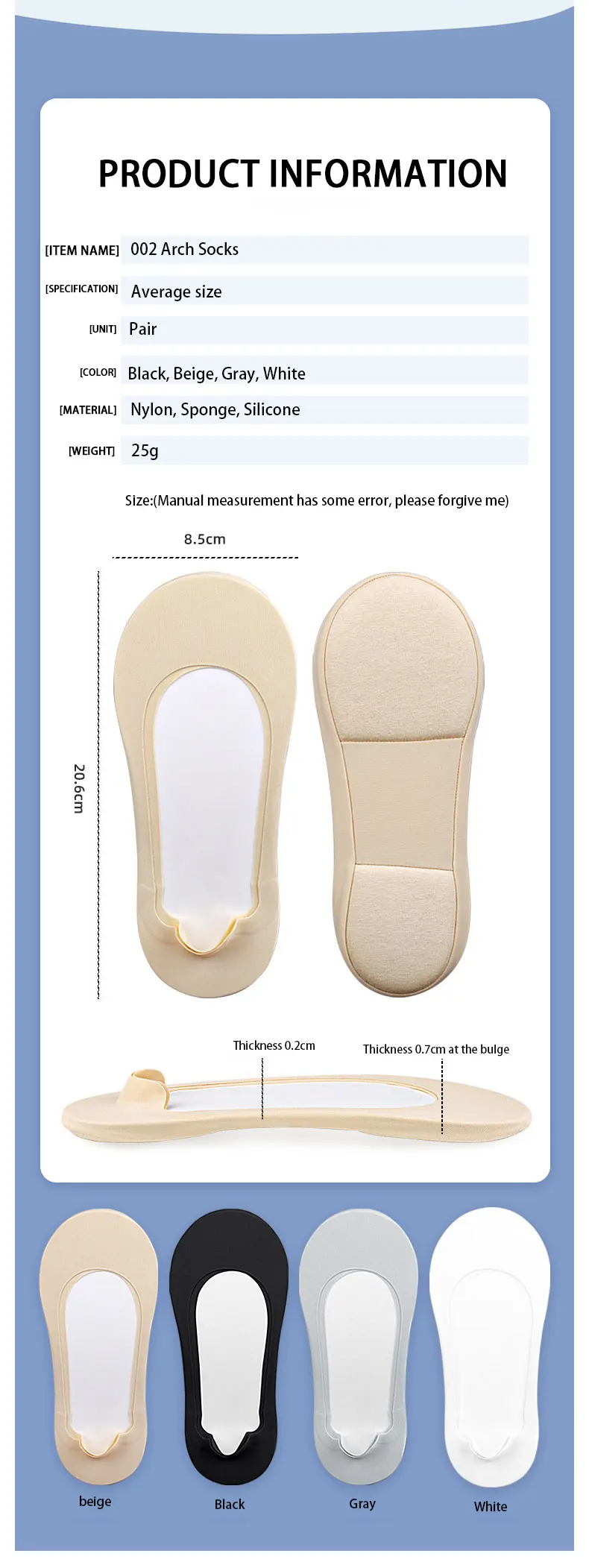 Invisible Arch Support Boat Socks Low Cut Anti Slip Pads Invisible Arch Support Boat Socks Low Cut Anti Slip Pads