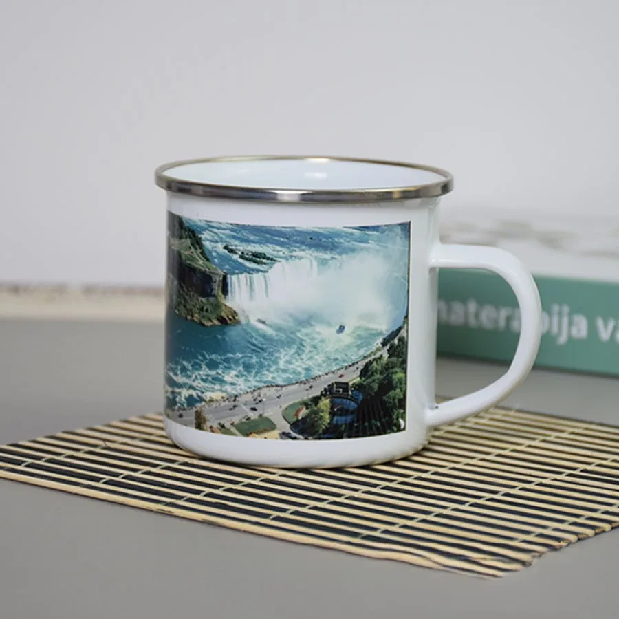 Sublimation Custom Logo wholesale 4/7/12/16/24/40oz 7/8cm metal tin campfire tea coffee cup  printing Enamel mug camping mugs