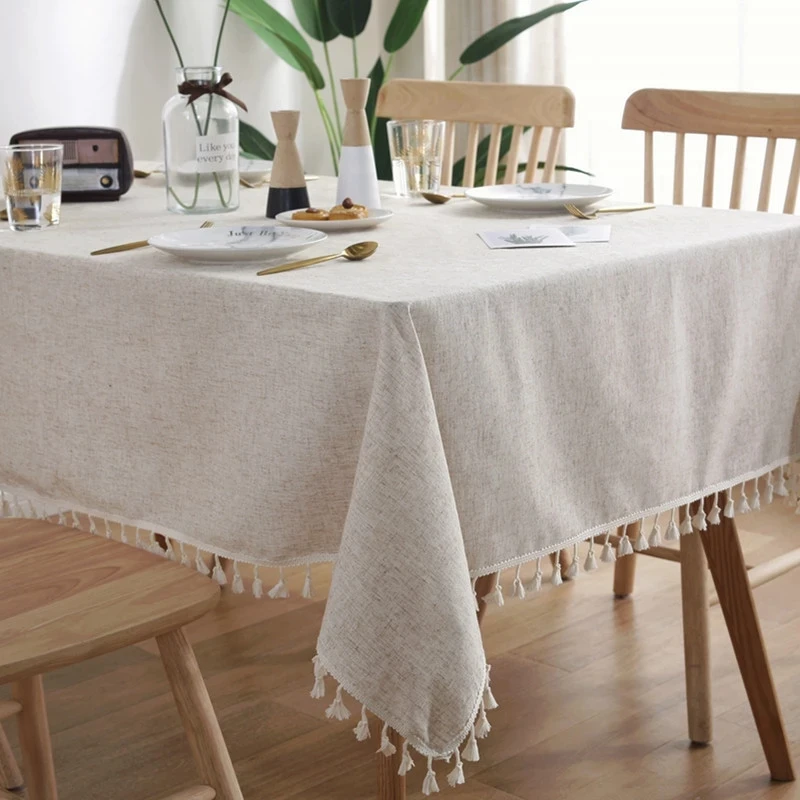Custom Printed Desk Cloth Cover Mat Cotton Linen Rectangle Dustproof Tassels Tablecloth