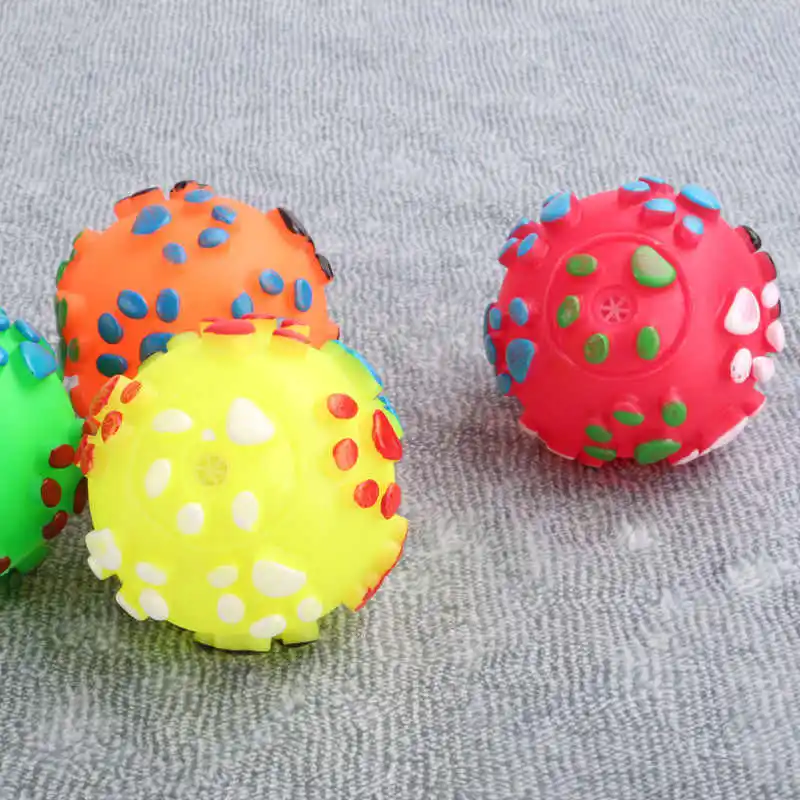 Ball Squeak Playing Toy 7cm Rubber Pet Dog Paw Print Ball Toy Sound Squeaky Squeaker Dog Cat Chew Interactive