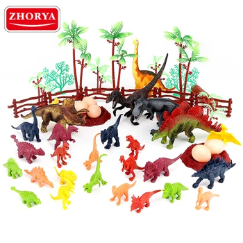 Zhorya 52pcs kids plastic toy set animals juguetes de dinosaurios models realistic dinosaur toys with map and storage box