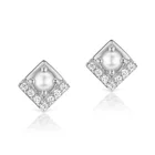 Diamonds Stud Gemnel Hot Sale 14k Gold Petite Square Round Center Pearl Diamonds Stud Earrings