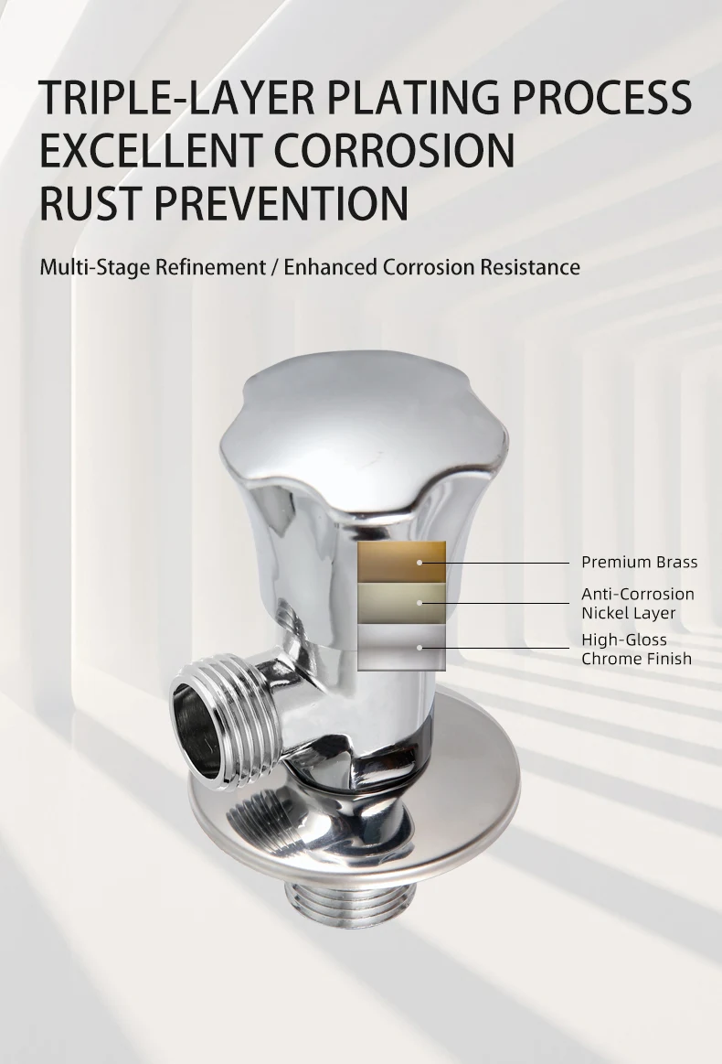 Brass G 1/2 Connection Universal Angle Valve Toilet Water Heater Thickened Manual Cold Hot Valve Polished Chrome Plating details