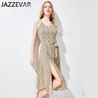 Dress Fashion JAZZEVAR 2021 Summer Long Spaghetti Strap Dress For Small Flower Print Fashion Evening Dress