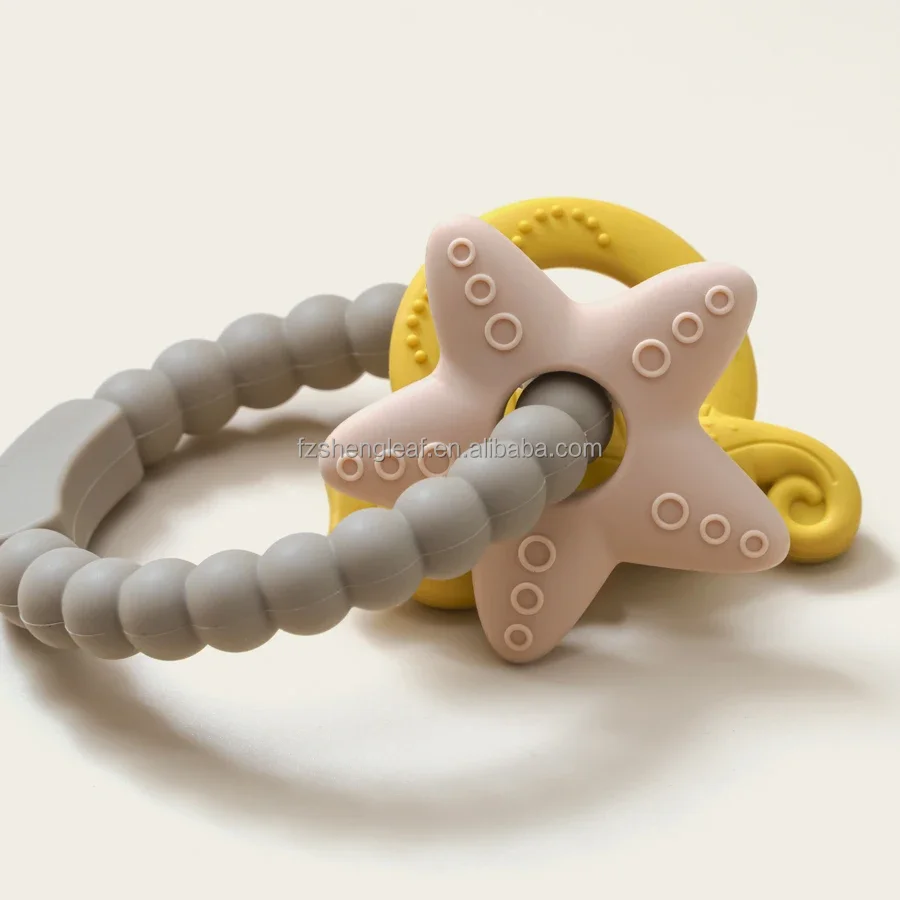 product cartoon shaped food grade bpa free custom silicone baby teether soft toy pacifier ring unisex customized teething aids-2