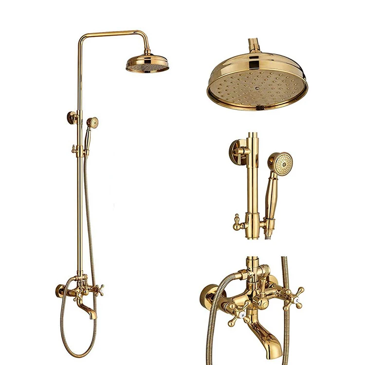 Antique Brass Bathroom Wall-mount Rain-style Shower Faucet Mixer Tap Set lan506 