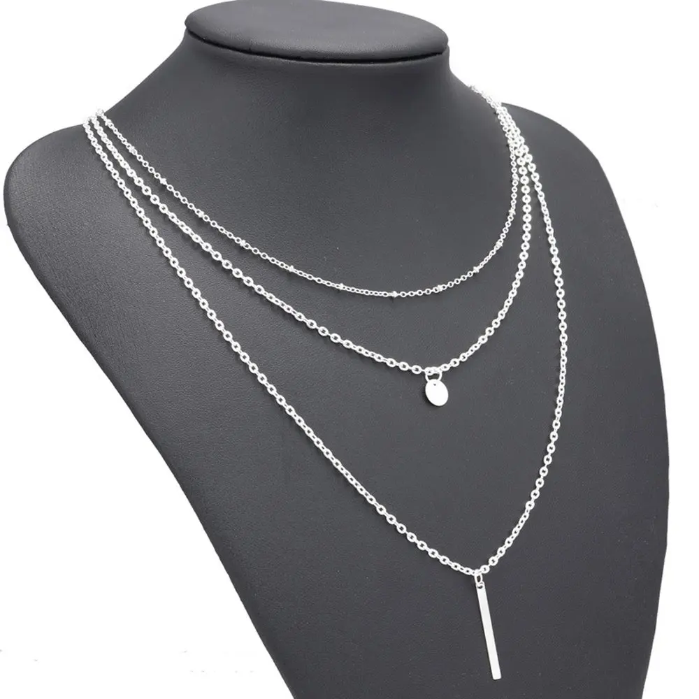 Multilayer Chain Pendant Necklace,3 